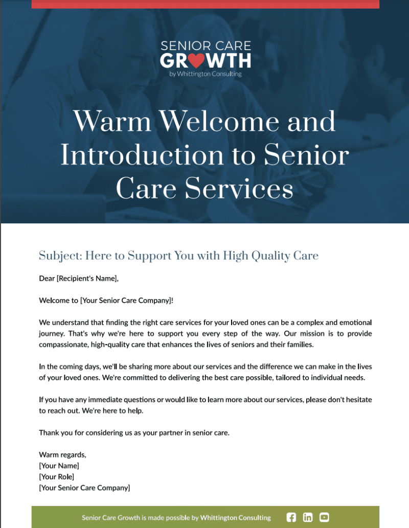 senior care lead nurture email templates